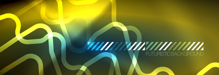 Neon glowing techno lines, hi-tech futuristic abstract background template with square shapes