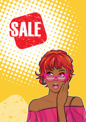 Wall Mural - surprised black woman looking at sale