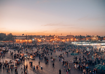djemaa el fna in marrakech, morocco while sunset