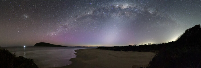 zodiacal light under the milky way with a subtle aurora, tasmania