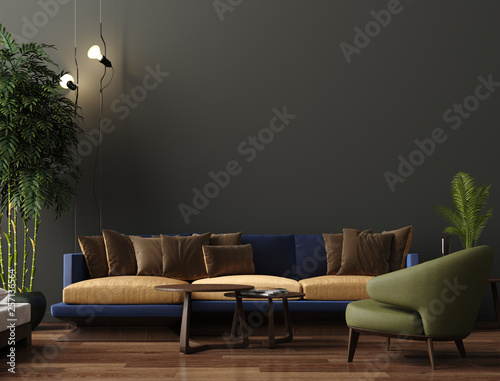 Luxury Modern Living Room Interior Dark Green Brown Wall