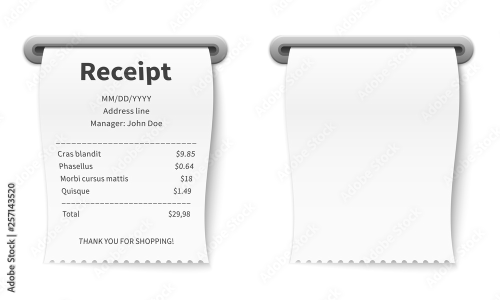 เวกเตอร์ Stock Realistic receipt. Billing commission terminal ...