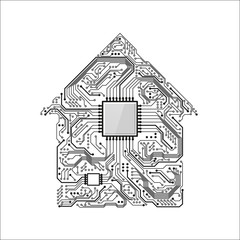 Poster - Smart Home Concept. Circuit House with CPU. Future Technology Background. Vector Illustration