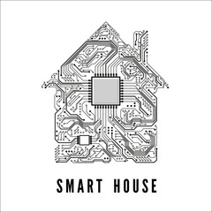 Poster - Smart house concept. circuit home and CPU. Vector illustration