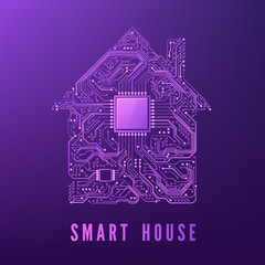 Poster - Circuit home. Smart house concept. Vector illustration isolated on purple background