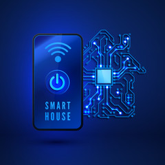 Poster - smart home concept. remote monitoring and control smart house from smartphone. vector illustration o