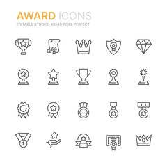 collection of award line icons. 48x48 pixel perfect. editable stroke