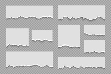 Leinwandbilder - Torn paper notes. White notebook grungy sheet, realistic sticky massage label, torn cardboard post. Vector ripped note set