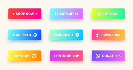 Aufkleber - Gradient buttons. User interface web button, material design, ui rectangular shape, app action submit. Vector gradient buttons set