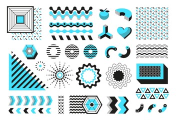 Aufkleber - Abstract geometric shapes. Modern memphis line forms, hipster contemporary minimal banner poster flyer vector geometry elements set