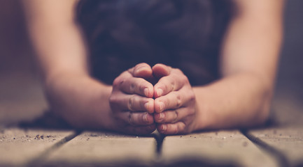 Hands woman doing yoga close up.