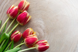 Fototapeta Tulipany - Tulipany na drewnianym tle. 