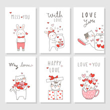 Draw Vector Set Greeting Card For Valentine