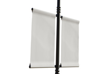 Wall Mural - 3D rendering of blank flag banner (empty advertisement) with clouds. Empty mockup template