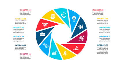 Cirle infographic with 11 options or steps. Abstract flat element of cycle diagram. Vector business template for presentation.