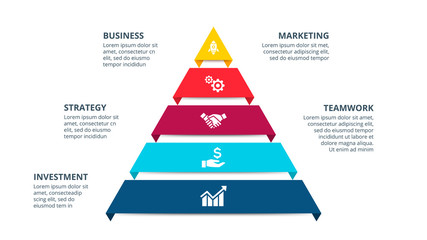 Poster - Vector pyramid infographic with 5 options. Business presentation template. Can be used for workflow layout, diagram, business step options, banner, web design.