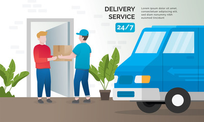 Illustration concept of delivery services. Express delivery concept, Delivery parcel to door. Vector illustration