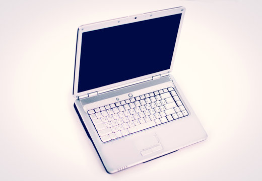 White laptop. Isolated on white background. blank screen for text