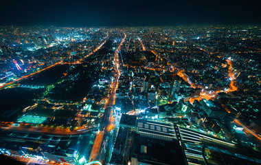 Aerial view of the Osaka cityscape at night