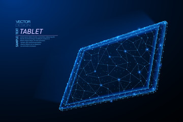 Wall Mural - Abstract polygonal light design of tablet with glowing screen.