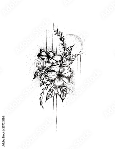 Flower Tattoo Design Pen And Ink Flowers Illustration