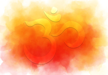 Wall Mural - Abstract mandala graphic design and diwali om hinduism symbol with watercolor digital painting for decorative elements backgrounds