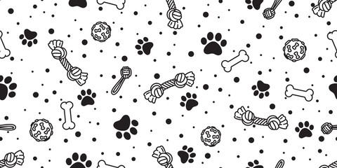 Wall Mural - dog bone paw seamless pattern vector footprint pet toy french bulldog scarf isolated cartoon repeat 