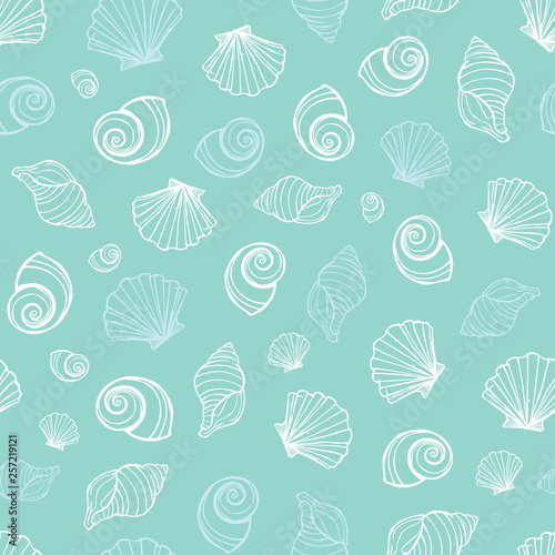 Fotomural Vector pastel blue seashells repeat pattern