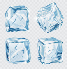 Set Of Four Transparent  Blue Vector Ice Cubes