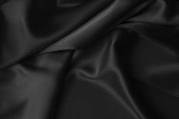 black luxury wavy rippled glossy silk drapery cloth fabric