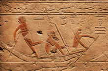 People On Riverboat, Relief On Ancient Tomb Of Sakkara, Made At 2300 BC In Egypt, Saved By Carlsberg Glyptotek