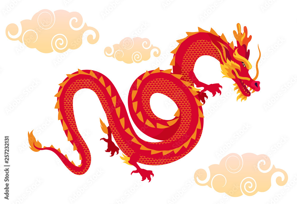 Chinese red dragon flying in the sky Stock Illustration | Adobe Stock