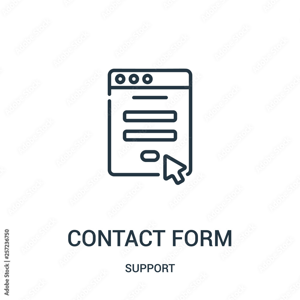 contact form icon vector from support collection. Thin line contact form outline icon vector illustration. Linear symbol for use on web and mobile apps, logo, print media. - obrazy, fototapety, plakaty 