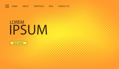 Wall Mural - Yellow and orange abstract landing page in pop art style. Abstract halftone pattern with gradients for banner, site, lending and social network covers. Vector illustration