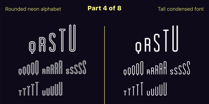 Condensed White neon font, Rounded. Vector set