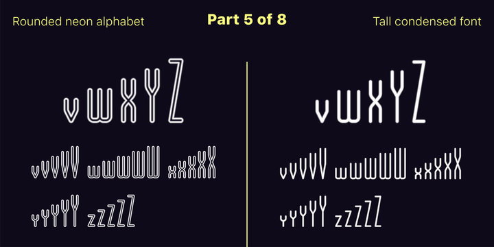 Condensed White neon font, Rounded. Vector set