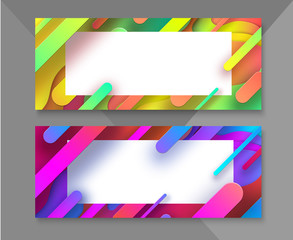 Sticker - Set of abstract banners with white frame and colorful geometric pattern.