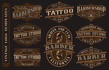 Big Bundle Of Vintage Logo Templates For The Tattoo Studio And Barbershop
