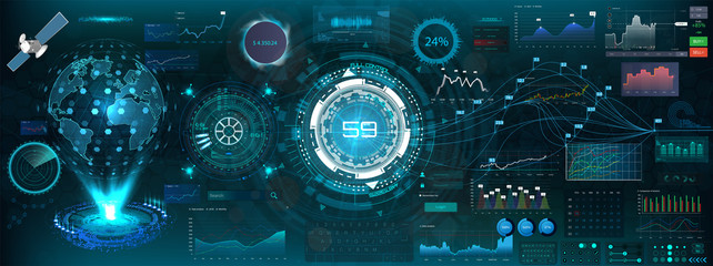 Wall Mural - Abstract HUD elements for UI UX design. Futuristic Sci-Fi user Interface for app (space,dashboard, hologram, spaceship, medicine, finance, analytics) virtual graphic touch user interface in hud style