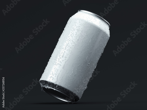 Cuadros en Lienzo Aluminum beer or soda can with droplets isolated on black, 3d rendering
