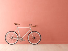 Blue Bicycle On Pink Background 3D Illustration