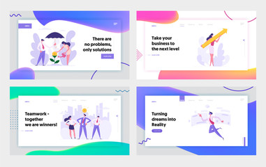 Poster - Financial Growth, Business Success Concept Landing Page Set. People Characters with Arrow, Money Tree, Virtual Reality and Creative Cooperation Teamwork for Website, Web Page. Flat Vector Illustration