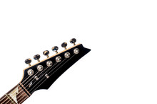 Neck Of A Black Electric Guitar On A White Background