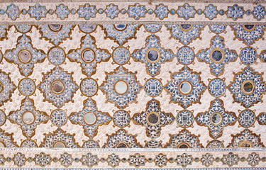 Wall Mural - Ceiling decoration at Sheesh Mahal palace, also called Jai Mandir, in Amber Fort, Rajasthan, India