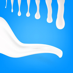 Wall Mural - Realistic 3d Milk Flow Splash On Blue