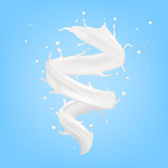 Realistic 3d Milk Spiral Jet Splash On Blue