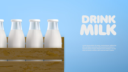 Realistic Milk Bottles In The Wood Box