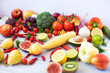 Fresh vegetables on a wooden background. Top view.