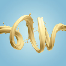 3d Render, Yellow Twisted Splashing Jet Isolated On Blue Background, Liquid Splash, Abstract Shape, Pastel Color Paint