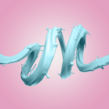 3d Render, Blue Twisted Splashing Jet Isolated On Pink Background, Liquid Splash, Abstract Shape, Pastel Color Paint